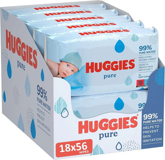 Huggies Pure Baby Wipes 18 Packs (1008 Wipes Total) -99 Percent Pure Water Wipes