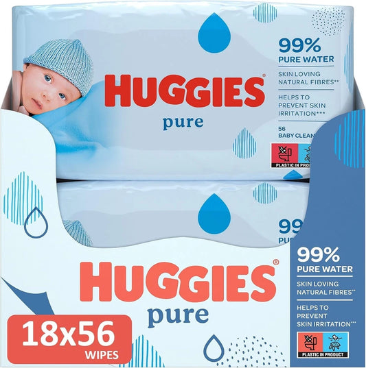 Huggies Pure Baby Wipes 18 Packs (1008 Wipes Total) -99 Percent Pure Water Wipes