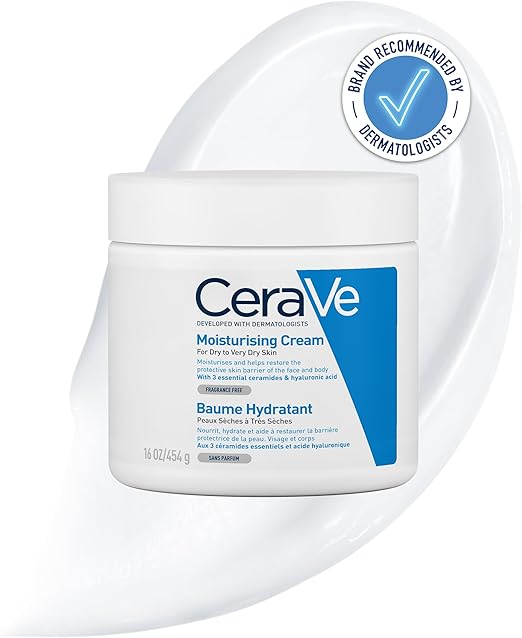 CeraVe Moisturising Cream 454g – Face & Body Moisturiser for Dry to Very Dry Skin with Hyaluronic Acid & 3 Ceramides